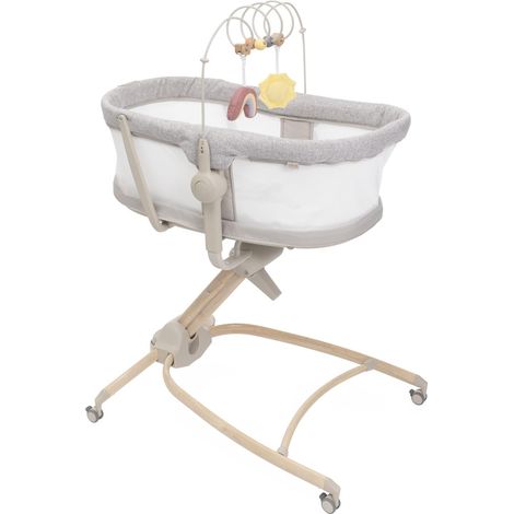 Berceau, Transat, Chaise Haute et Chaise de Table 0-36 Mois, Hauteur Réglable à Pédale, Barre de Jeu et Tissu en Maille pour Circulation de l'Air, Solution Gain de Place (1/5)
