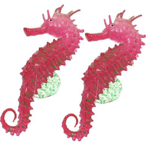 Ornement hippocampe phosphorescent rouge, compatible avec la décoration pour aquarium (lot de 2 en silicone). (1/5)