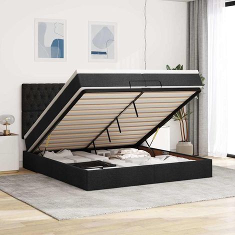 Ottoman-Bett mit Matratzen Schwarz 200x200 cm Stoff