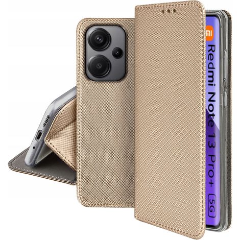 Custodia per Xiaomi Redmi Note 13 Pro Plus 5G SMART MAGNET BOOK ORO + VETRO (1/5)