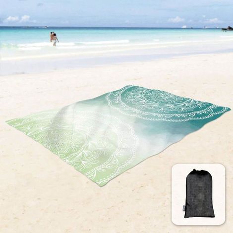 Couverture de plage/tapis de sable lisse et ensoleillé avec poches d'angle et sac en filet 215 x 183 cm. convient pour les fêtes (1/5)