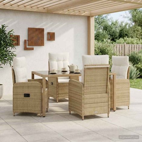 vidaXL Outdoortisch-Set 5 pcs Beige und Cremeweiß 150 x 90 x 75 cm (1/5)