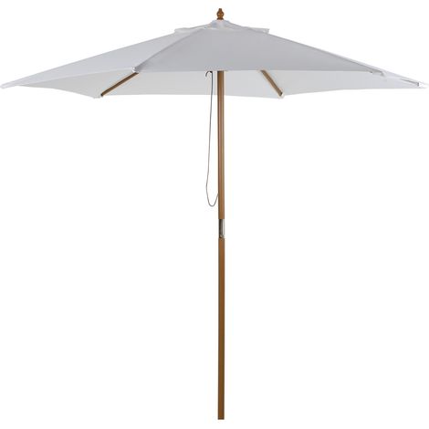 Parasol droit hexagonal de jardin grande taille dim. Ø 2,5 x 2,3H m bambou polyester crème