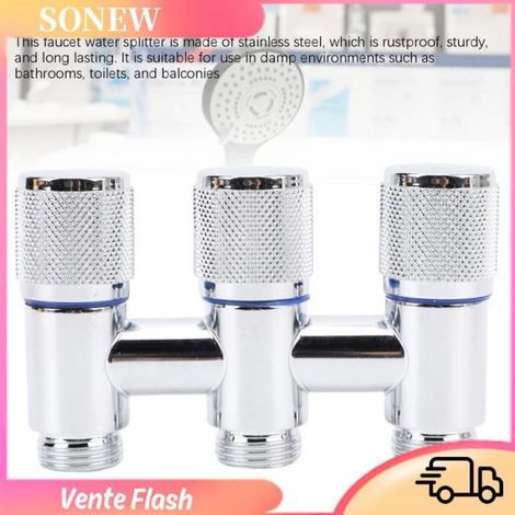 Répartiteur Robinet 1 Entrée 3 Sorties - Acier Inoxydable - Filetage G1/2 Mâle - Pour Salle De Bain Toilette Balcon - 1 Pièce (1/5)
