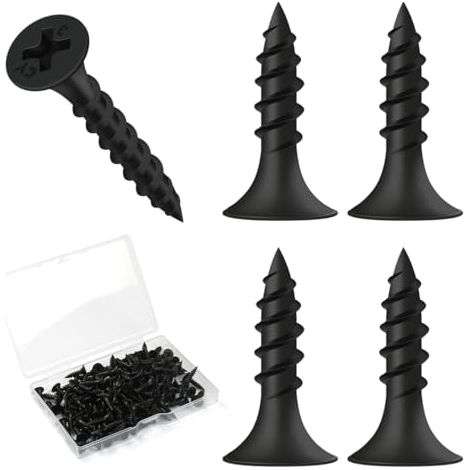 Vis Placo à Fixation Rapide M3.5 x 16 mm, 200 Pièces Vis Noires Pour Cloisons Sèches, Vis Phosphatées Pour Plaque de Platre Sur Profilé en Acier Pour Cloisons Sèches, Tête en Trompette (1/4)
