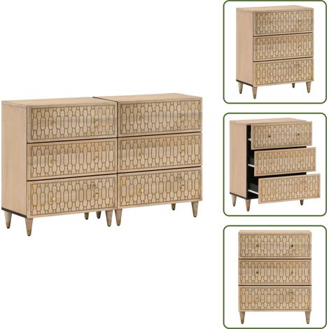 The Living Store Armoires latérales 2 pcs 60x33x75 cm bois massif de manguier - Buffet Retro - Armoire Vintage - Mobilier Rustique - Commode Design - Rangement Mural