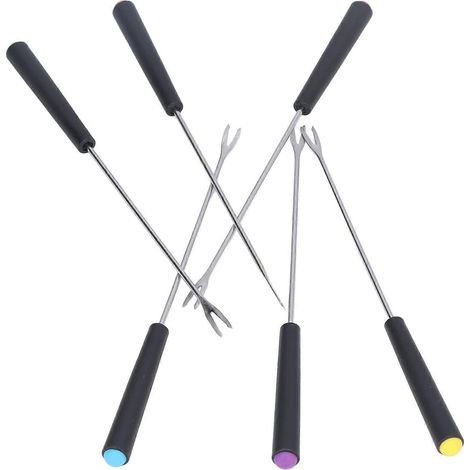 Ensemble de 6 fourchettes à fondue en acier inoxydable, avec code couleur, longues fourchettes pour gâteaux, chocolats, fruits et fromages. (1/5)