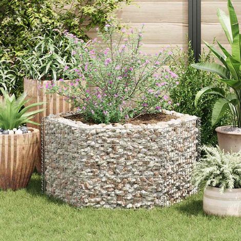 Lit surélevé à gabion-Jardinière en cage à pierre-Jardinière à gabion hexagonale 100 x 90 x 50 cm (1/5)