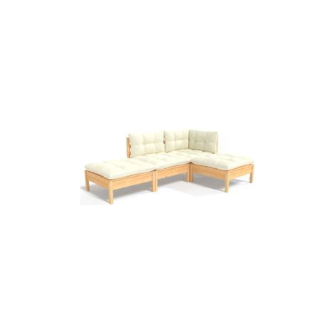Salon de jardin 4 pcs avec coussins crème bois de pin massif (1/5)