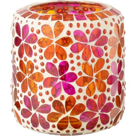Photophore Mosaïque "Ruthie" 11cm Rose & Orange (1/3)