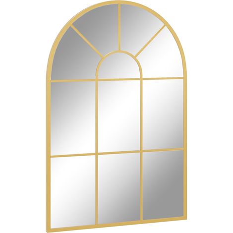 Wandspiegel Fensterspiegel 91 x 60 cm Dekorativ Spiegel mit Metallrahmen Hängespiegel für Wohnzimmer, Schlafzimmer, Gold