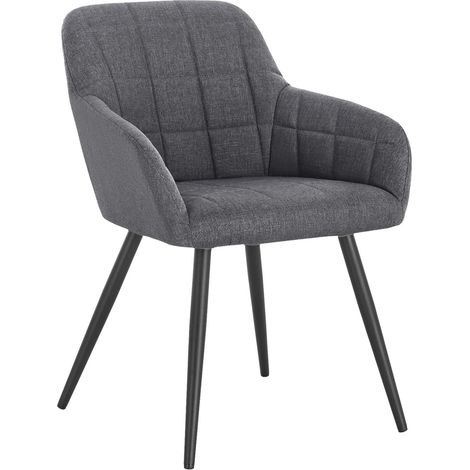 WOLTU 1 x Sillas de Comedor Nordicas Estilo Vintage Juego de 1 Silla de Cocina Silla Tapizada con Reposabrazos Tapizadas Lino Estructura de Metal Gris Oscuro