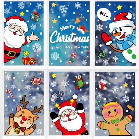Autocollants de Noël, nouveaux autocollants statiques Amazon, décorations de vitrines de centres commerciaux, bonhomme de neige, autocollants du Père Noël.