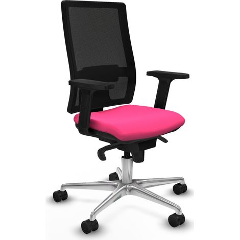 Horna sincro malla negra similpiel rosa brazos 2D base aluminio  ruedas 65mm nailon (1/5)