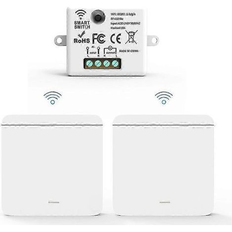 Interrupteur mural sans fil avec récepteur relais RF 433 MHz, panneau de commande 2x1 et télécommande LED () (1/5)