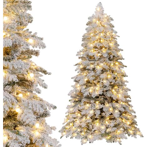 COSTWAY Albero di Natale Innevato 180/210 cm, Albero di Natale Artificiale con 260/320 Luci LED, 130/160 Palline, 616/806 Rami, 8 Modalità di Illuminazione, Decorazione Natalizia per Festa (180 cm)