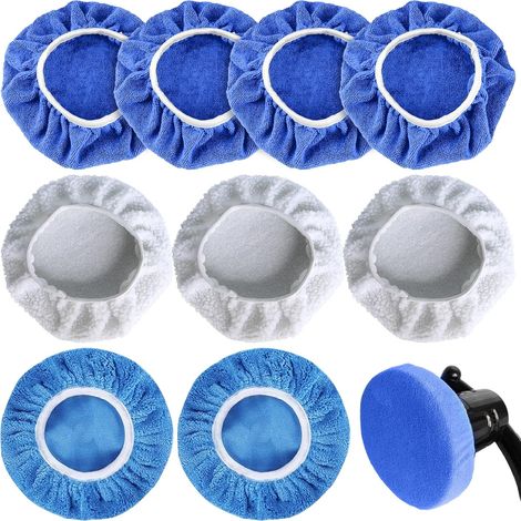 9-teiliges Autopolierhauben-Set, 220 mm–250 mm Polierkappen zum Polieren und Wachsen von Autos (3 Plüsch + 4 Mikrofaser + 2 Korallenvlies) (1/5)