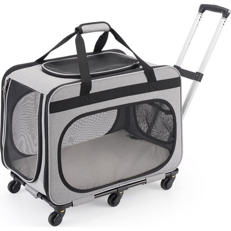 Transportbox Katze Hund 20kg mit Rollen, faltbar, Grau (1/5)
