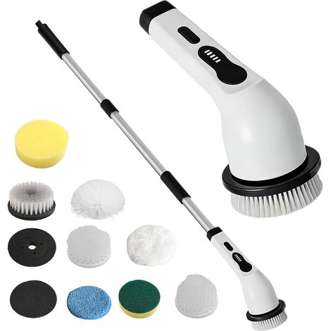 Electric Scrub Brush Adjustable Handle Cleaning Gadget 10x3 (1/5)