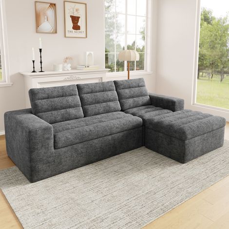 Canapé d’angle modulable 253x161 cm 4 places avec pouf, design sans cadre, usage quotidien, velours côtelé - gris (1/5)