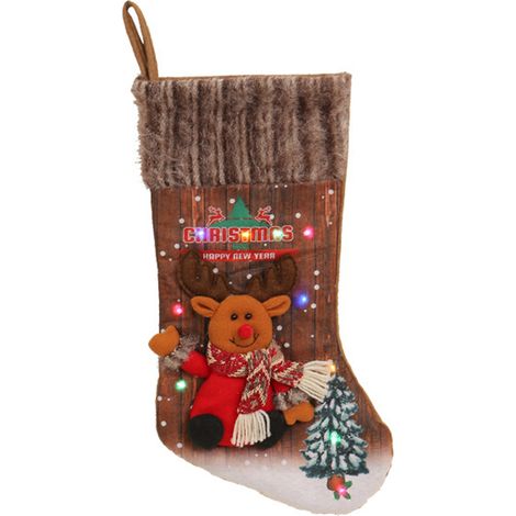 (Hirschmotiv) 1 Weihnachtsstrumpf mit Lichterkette, Baumschmuck, Geschenktüte für Kinder, Kamindekoration (Kann in der Mitte gefaltet werden) (1/2)