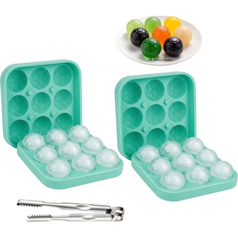 Set di 2 stampi in silicone a forma di pallone da calcio per cubetti di ghiaccio, vassoio con coperchio e pinze inclusi, senza BPA, per whisky, cocktail, birra, succhi e caffè (1/5)