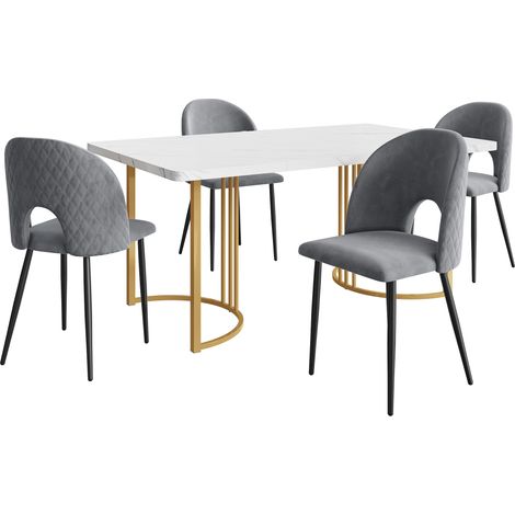 Conjunto de comedor de 5 piezas 140 x 80 cm mesa de MDF con 4 sillas de terciopelo gris HOMVRA (1/5)