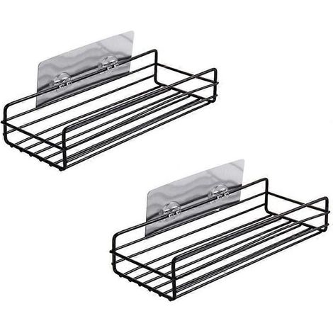 Selbstklebendes Badezimmerregal, Wandmontage, bohrfrei, stabiles Duschregal, Küchenregal, Aufbewahrungsorganizer (2er-Pack, schwarz)