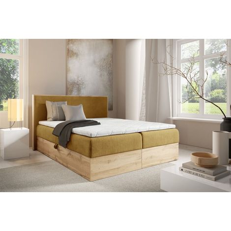 Boxspringbett Schlafzimmerbett ROLAND 200x220cm in Stoff Lincoln Honiggelb (1/4)