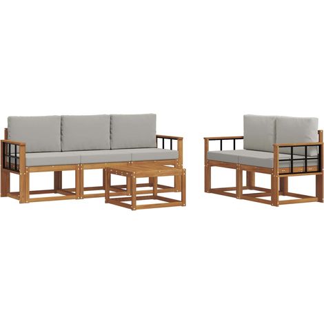Outdoor Sofa Set with Cushion 6 pcs Natural and Light Grey vidaXL
