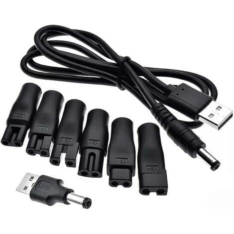 Câble d'alimentation USB 5 V Compatible,USB pour Tondeuses électriques,Shaver Charger Kit,Kit de Chargeur de Rasoir 5V Universel,Cordon d'alimentation avec 6 Types de Prises (1/4)