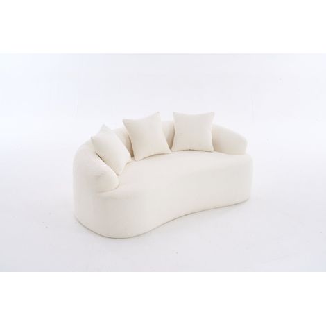 Canapé 2 places en tissu blanc, assise profonde et coussins épais, confort moelleux pour petits espaces et salon contemporain, sans montage - CHICFURN (1/5)