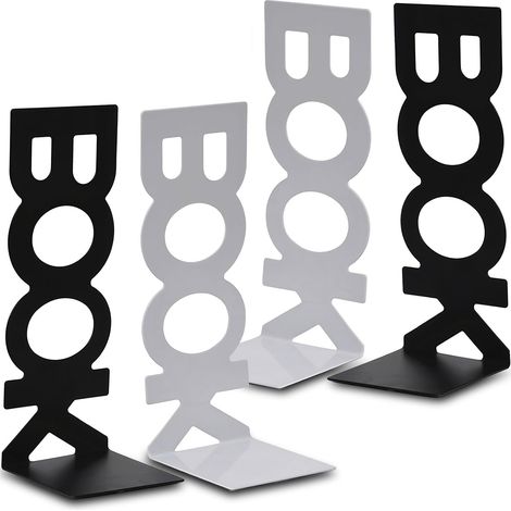 Serre Livres en Métal 2 Paires Serre-Livres pour étagères pour Bureaux, Écoles, Salons, Librairie et Bibliothèque (Noir et Blanc) (1/5)
