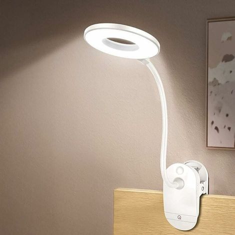 Lampe de lecture à clipser alimentée par piles pour lit, avec 3 niveaux de luminosité, rechargeable par USB (1/4)