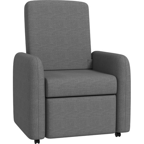 Fauteuil relax manuel inclinable repose-pieds 4 roues rembourré lin acier espace détente maison, gris (1/5)