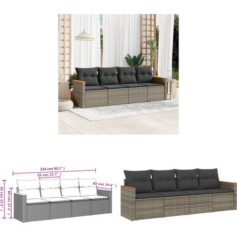 Salon de jardin 4 pcs avec coussins gris résine tressée - Ensemble Salon De Jardin - Mobilier De Jardin - Salon Extérieur - Canapé Jardin - Résine Tressée - Home & Living (1/3)