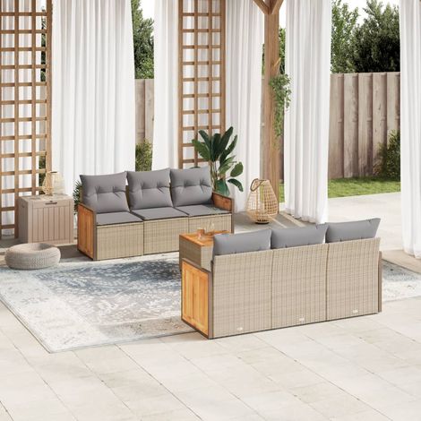 Set sofás de jardín 7 piezas y cojines ratán sintético beige vidaXL (1/5)