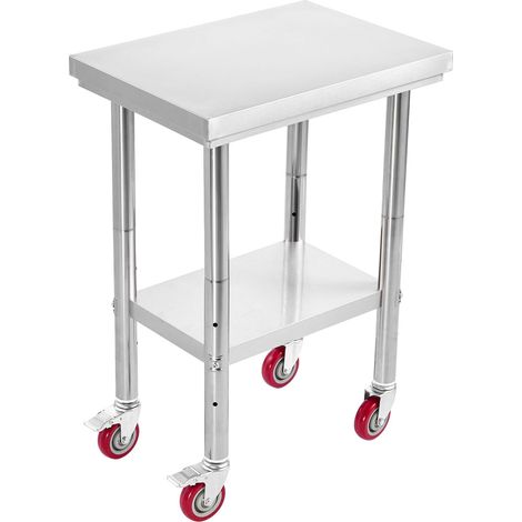 Table de travail en acier inoxydable, 61 x 45 cm, avec roulettes et étagère réglable, idéale pour cuisine pro, restaurant, hôtel, garage et extérieur. (1/5)
