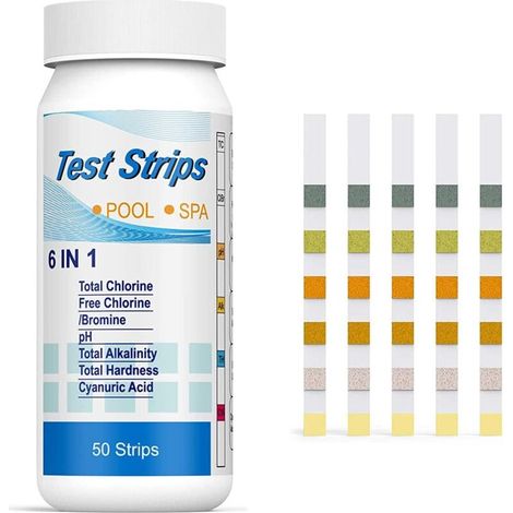 6 en 1 pour Piscine,Lot de 50 Kit D'analyse de l'eau,Bandelettes de Test pour Piscine,pour Test de Qualité d'eau sur Chlore, Brome, Nitrite, Nitrate, Dureté, Alcalinité Totale, PH-Fei Yu (1/5)