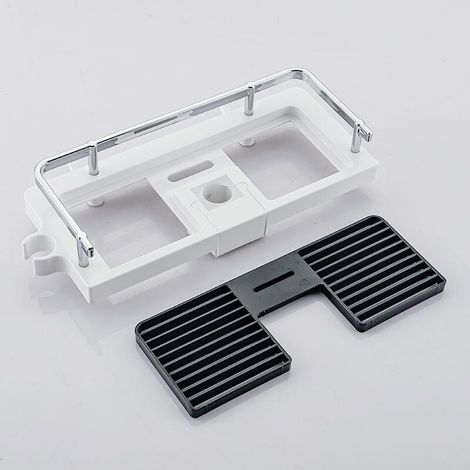 Tablette Support Douche, Etagère Douche Télescopique,Etagère de Salle de Bain Aluminium Antirouille,Montage Sans Perçage,Adapte Le Rail de 24-25mm,Avec Deux Crochets et Crochet de Pomme de Douche (1/4)
