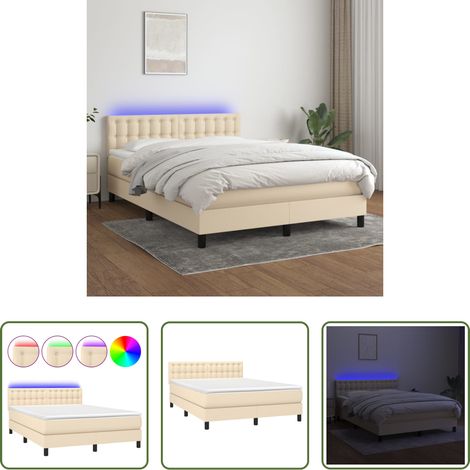 Matelas ensaché - Sommier à lattes de lit avec matelas LED Crème 140x190 cm Tissu (1/5)