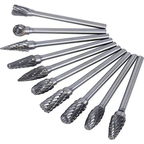 10pcs Tungsten Carbide Rotary Burr Set with Grinding Head for Dremel Rotary Tools, Metal Drilling and Polishing (1/5)