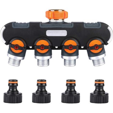 Distributeur 4 Voies, Séparateur de Tuyau, Débit d'eau Réglable et Verrouillable Distributeur pour l'irrigation du Jardin 3/4'' Connecteur (1/5)