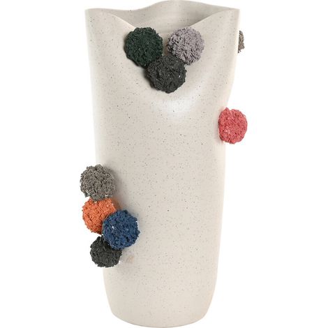 Jarron Ceramica 25X25X42 Pompones Blanco (1/4)