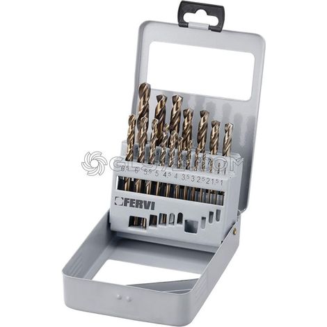 JUEGO DE BROCAS MANGO CILINDRICO AUTOCENTRANTES COBALTO HSS 1 - 10 MM FERVI P067 (1/2)
