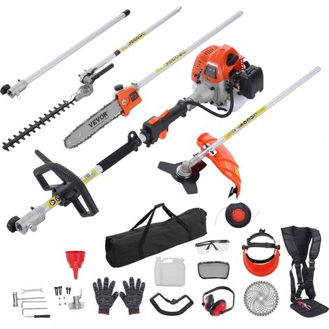 Outils de coupe multifonctionnel 6 en 1, taille-haie à gaz 52 CC, désherbeur, taille-bordure, moteur deux temps, scie à perche, tronçonneuse avec rallonge, outils pour élagage arbuste branche (1/5)