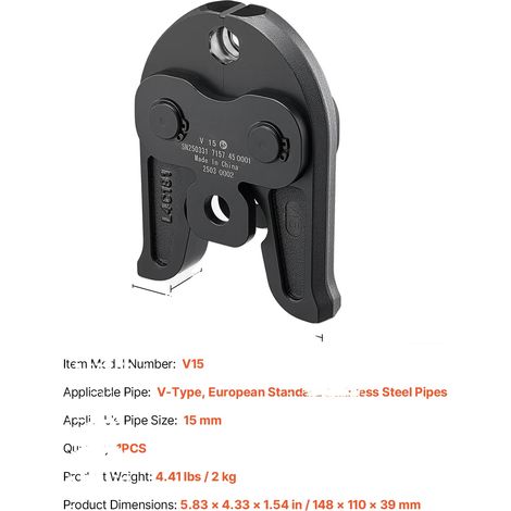 Pinza crimpatrice in acciaio con punta in carburo, compatibile con tubi a V, 15 mm (1/2)