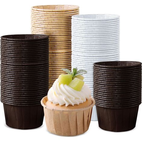 Moule À Cupcakes - Papier Culinaire Alimentaire - 150 Pièces - 5 x 6,5 x 4 cm - Blanc Café Marron - Pour Gâteaux Muffins Pâtisseries Fêtes (1/5)