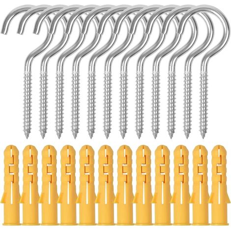12pcs Grand Crochet à Oeil Visser, M6 X 90mm Crochets Piton à Visser en Acier Inoxydable, Crochets à Vis de Plafond à Vis avec Tubes D'extension Pour Paniers Suspendus, Tasses, Mur, Jardin (A) (1/5)