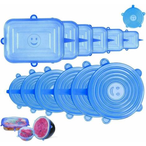 Couvercles en silicone extensibles -12 pièces Couvercles en silicone extensibles Couvercles en silicone extensibles de différentes tailles Réutilisables Extensible en permanence - pour bols, tasses, c (1/5)